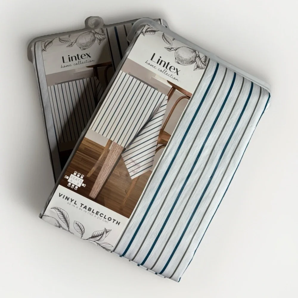 Lintex Vinyl Tablecloth Home Collection Rectangle French Stripe Lot Of 2 New